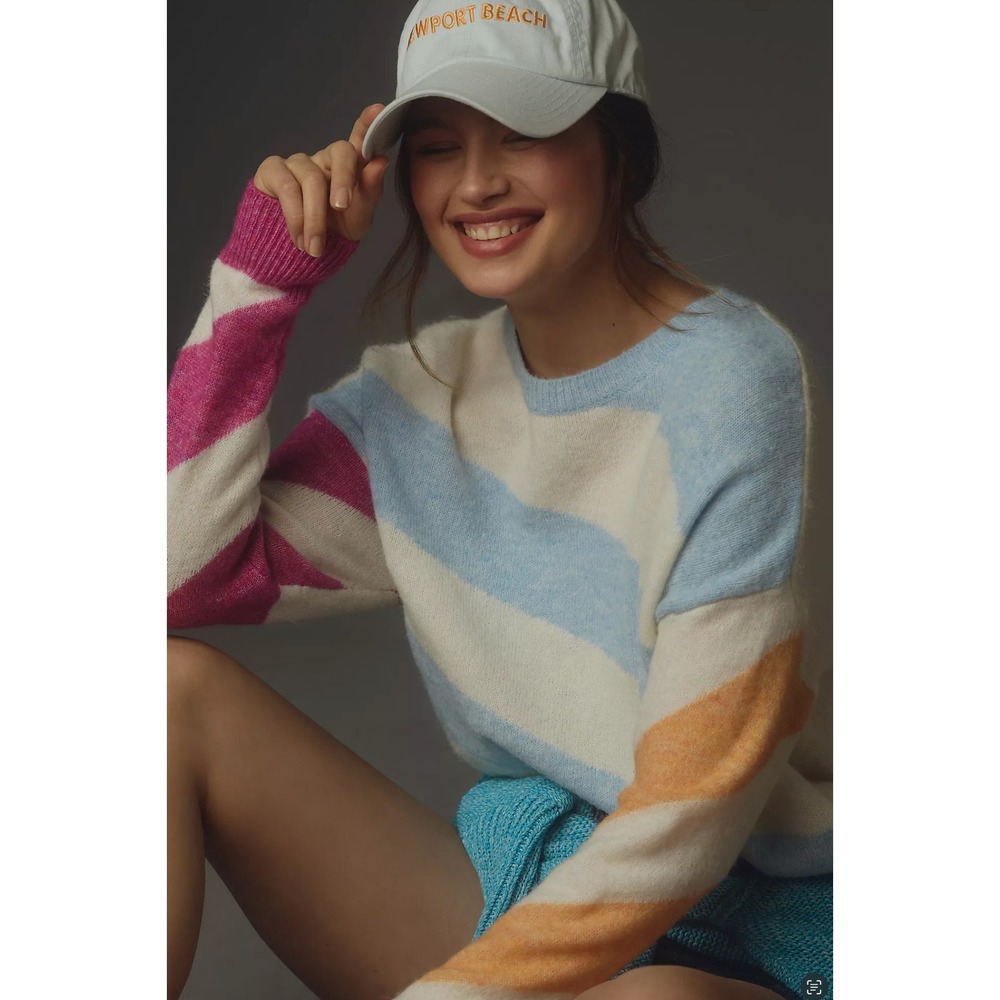 Anthropologie x Sundry Diagonal Striped Sweater Size XS Pastel Oversized Cozy